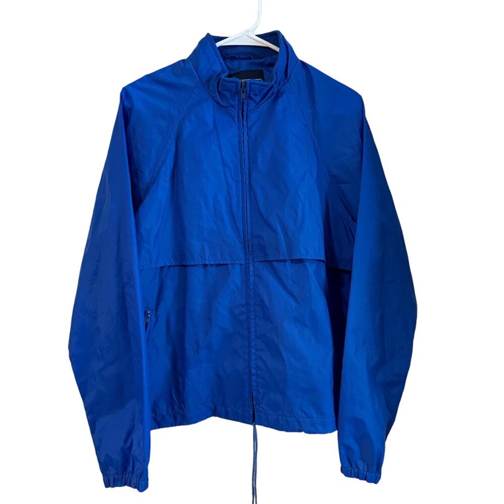 Land’s End Blue Vented Jacket Nylon Rain Windbreaker Long Sleeve XL Thin Pockets